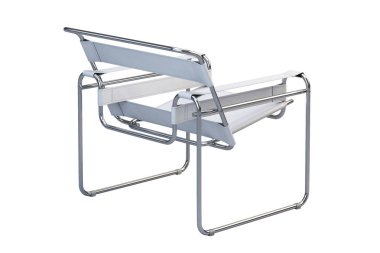 Metal bacaklı beyaz deri koltuk. 3d render