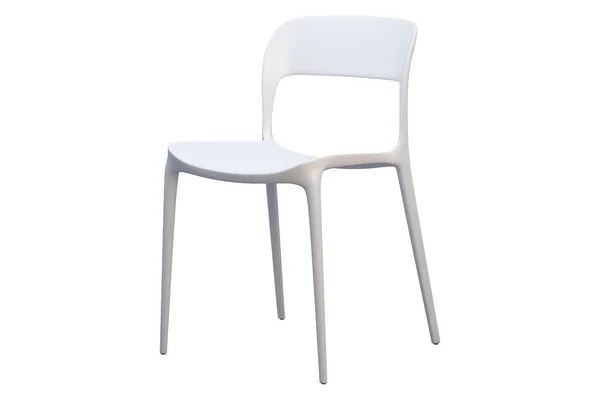 Białe plastikowe krzesło w połowie wieku z cienkimi nogami. Renderowanie 3D — Zdjęcie stockowe