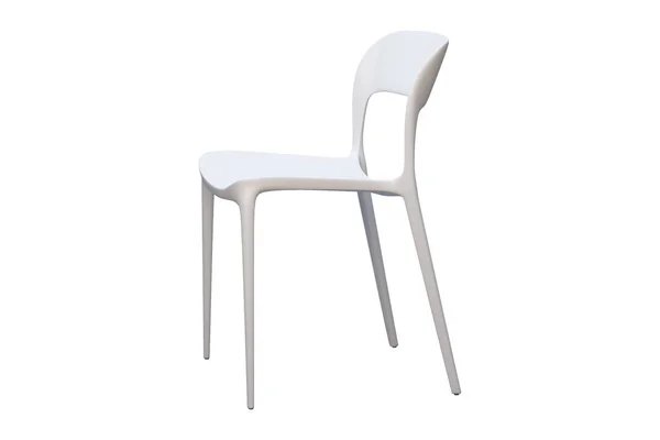 Białe plastikowe krzesło w połowie wieku z cienkimi nogami. Renderowanie 3D — Zdjęcie stockowe
