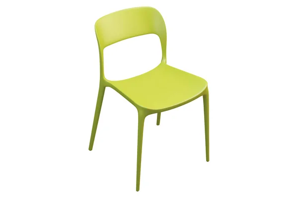 Cadeira de plástico verde de meados do século com pernas finas. Renderização 3d — Fotografia de Stock
