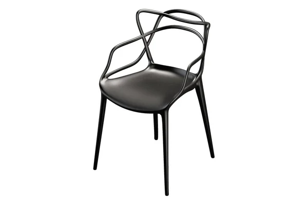 Plastik hitam kursi pertengahan abad dengan backrest melengkung. render 3d — Stok Foto