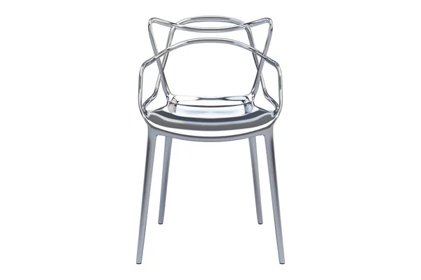 Chromium plastic mid-century chair with curved backrest. 3d render — Stock Photo, Image