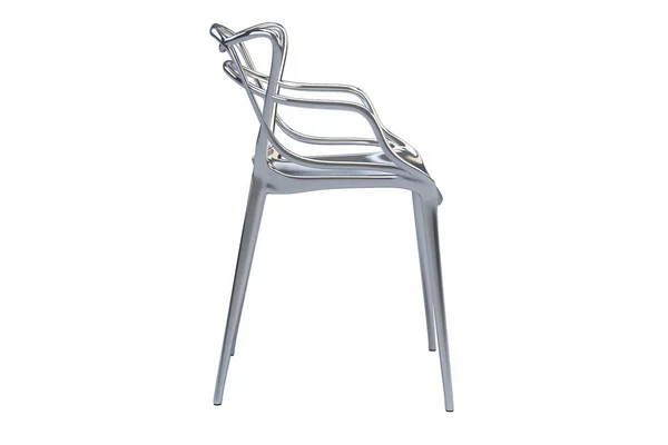 湾曲した背もたれが付いているクロムプラスチックの半世紀の椅子。3D レンダリング — ストック写真