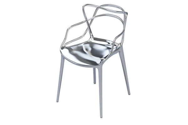 湾曲した背もたれが付いているクロムプラスチックの半世紀の椅子。3D レンダリング — ストック写真