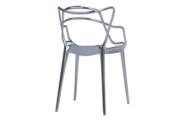 Chromowane plastikowe krzesło w połowie wieku z zakrzywionym oparciem. Renderowanie 3D — Zdjęcie stockowe