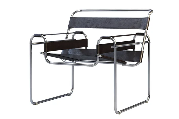 Темно-коричневе шкіряне крісло з металевими ногами. 3d візуалізація — стокове фото
