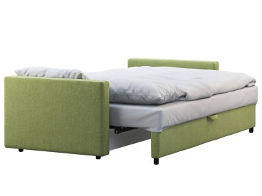 Yatak çarşafları ve ekose ile modern siyah deri kanepe yatak. 3d render