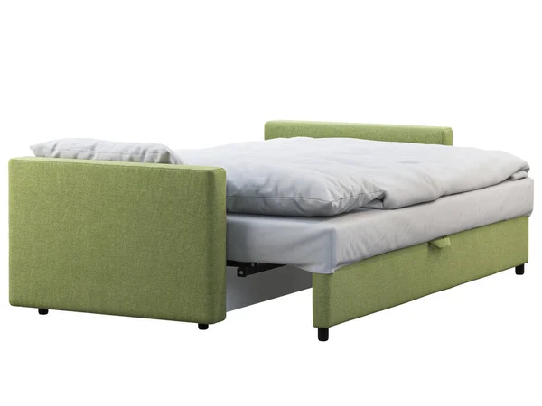 Yatak çarşafları ve ekose ile modern siyah deri kanepe yatak. 3d render