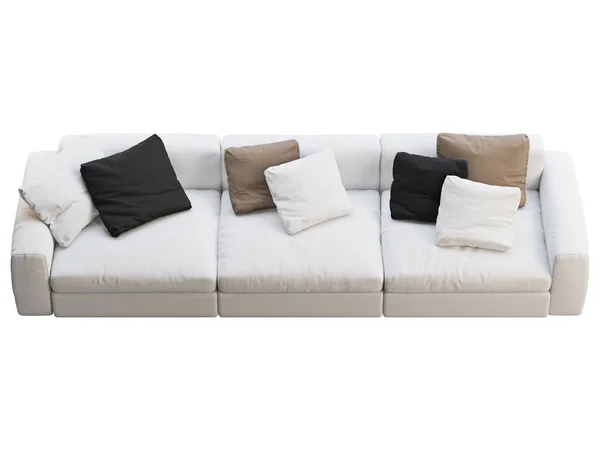 Sofá Tecido Branco Moderno Sofá Estofamento Têxtil Com Travesseiros Coloridos — Fotografia de Stock