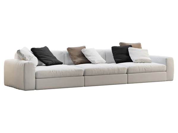 Sofá Moderno Tela Blanca Sofá Tapizado Textil Con Almohadas Colores —  Fotos de Stock