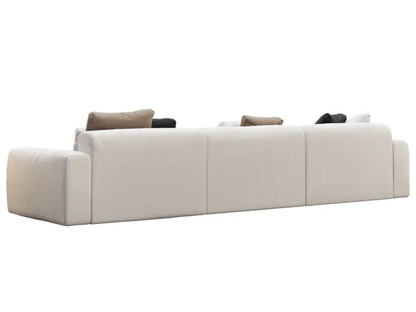 Modern White Fabric Sofa Textile Upholstery Sofa Colored Pillows White — Stock Photo, Image