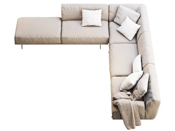 Modernes Sofa Aus Hellbeigem Stoff Textilpolster Ecksofa Mit Kissen Und — Stockfoto