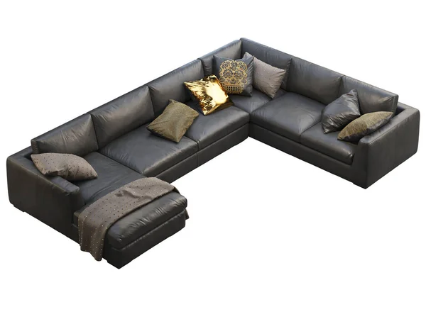 Chalet Modulares Kegelledersofa Mit Chaiselongue Ecksofa Aus Leder Mit Kissen — Stockfoto