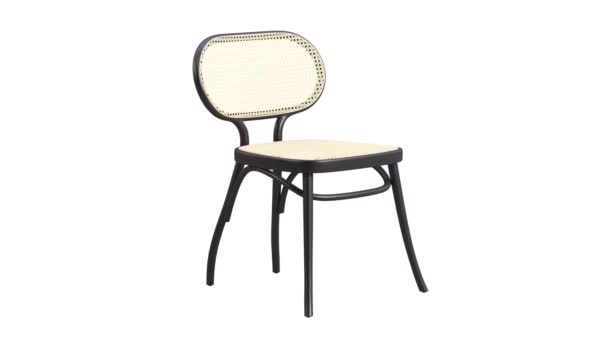 现代椅子的圆形动画 椅背为柳条 椅背为白色 可旋转的3D渲染 世纪中叶 斯堪的纳维亚内陆阁楼 — 图库视频影像