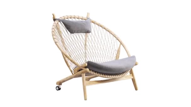 Animación Circular Silla Madera Redonda Beige Con Asiento Textil Respaldo — Vídeos de Stock