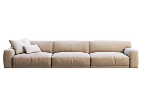 Sofa Kain Krem Modern Sofa Pelapis Tekstil Dengan Bantal Latar — Stok Foto