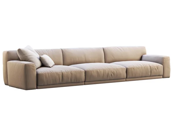 Modern Beige Fabric Sofa Textile Upholstery Sofa Pillows White Background — Stock Photo, Image