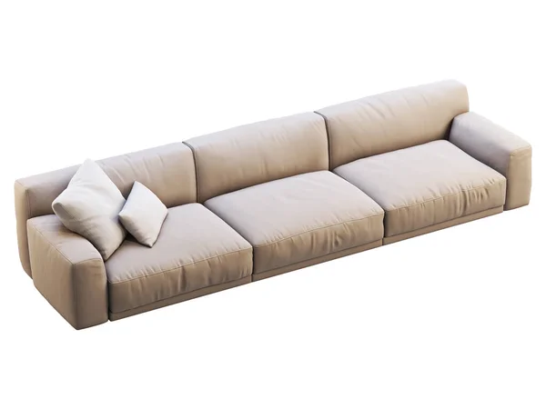 Sofa Kain Krem Modern Sofa Pelapis Tekstil Dengan Bantal Latar — Stok Foto