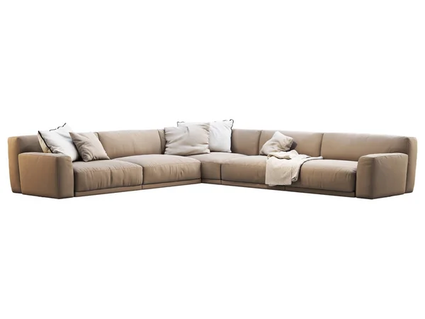 Modernes Sofa Aus Hellbeigem Stoff Textilpolster Ecksofa Mit Kissen Und — Stockfoto