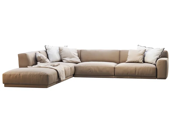 Sofa Kain Krem Modern Sofa Sudut Pelapis Tekstil Dengan Bantal — Stok Foto