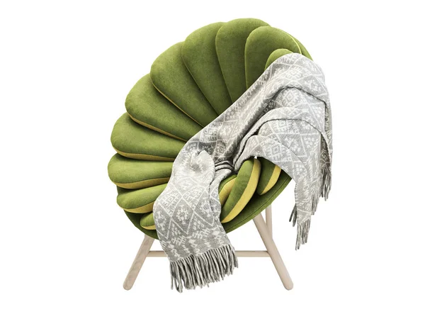 Moderní Zelené Látkové Křeslo Zeleným Podstavcem Dřevěnýma Nohama Textilní Čalouněné — Stock fotografie