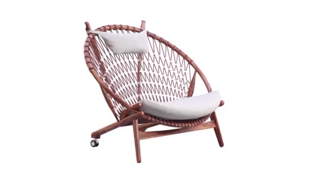 Animación Circular Silla Madera Redonda Marrón Con Asiento Textil Respaldo — Vídeos de Stock