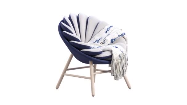 Animación Circular Silla Moderna Tela Gris Claro Con Base Azul — Vídeo de stock