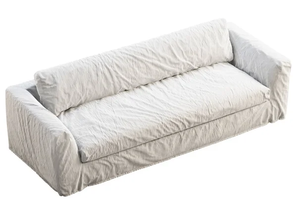 Scandinavische Drie Zits Stof Sofa Cover Stofstoffering Bankhoes Witte Achtergrond — Stockfoto