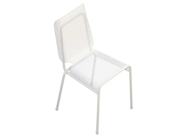 Modern Metal Sandalye Beyaz Metal Şebeke Arka Planda Beyaz Arka — Stok fotoğraf