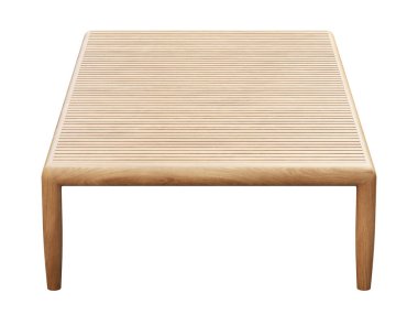Beyaz arka planda modern ahşap sehpa. Modern tahta bacaklar masası. 3d hazırlayıcı
