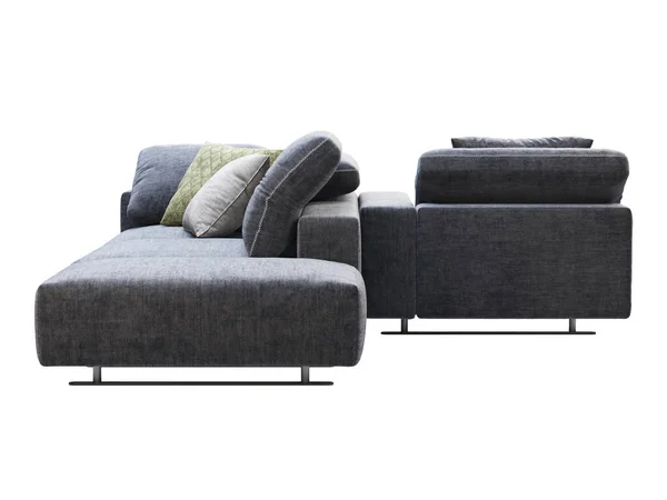Modernes Dunkelblaues Stoffsofa Mit Verstellbarer Rückenlehne Modulares Sofa Mit Kissen — Stockfoto