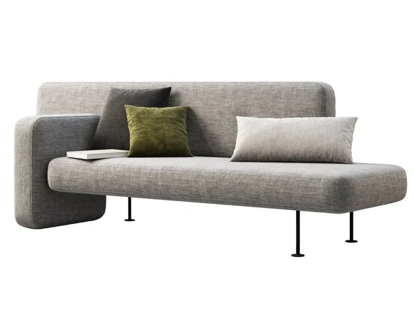 Modern Gray Fabric Modular Sofa Pillows Book Textile Upholstery Sofa — Stock Photo, Image