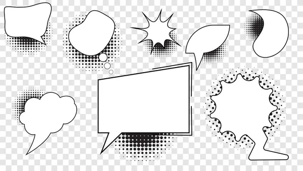 Set Comic Bubbles Blank Background Middle Text Elements Half Tones Stock Vector