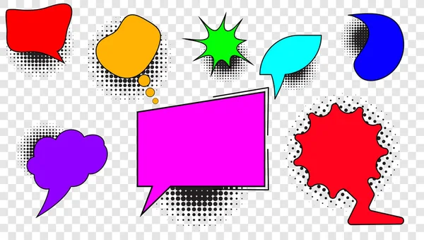 Set Colored Comic Bubbles Blank Background Middle Text Half Tone — Stock Vector