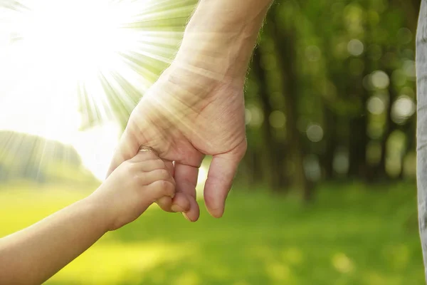 Der Elternteil Hält Die Hand Eines Kleinen Kindes — Stockfoto