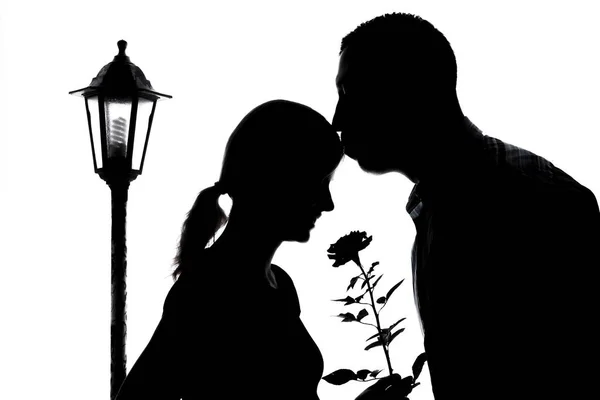 Una Bella Silhouette Coppia Incinta Uno Sfondo Bianco — Foto Stock