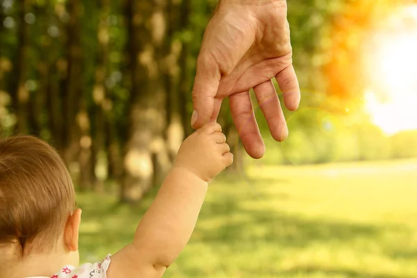 Ebeveyn küçük bir çocuğun elini tutuyor. — Stok fotoğraf