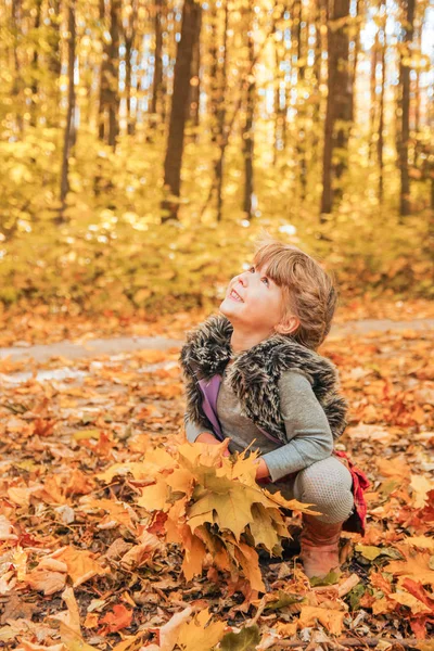 Lykkelig barn som leker i en park om høsten – stockfoto