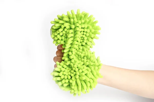 Stylish sponge in hand on a white background for cars — Stock Photo, Image