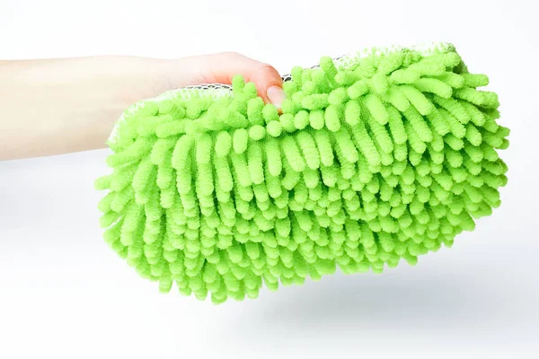 Stylish sponge in hand on a white background for cars — Stock Photo, Image