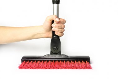 beyaz bir arka plan üzerinde araba kış kar için elinde şık fırça