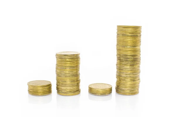 Business Money Graph mynt på vit bakgrund — Stockfoto