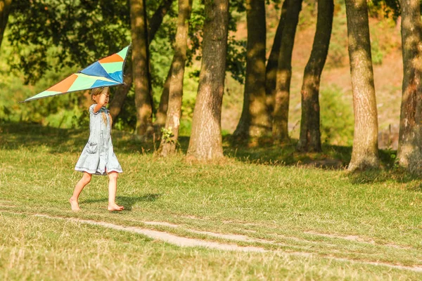 Criança feliz brincando na natureza no verão — Fotografia de Stock