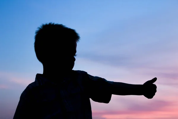 Glückliche Kinder spielen auf der Natur Sommer Silhouette — Stockfoto