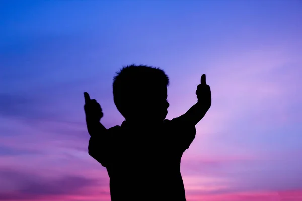 Glückliche Kinder spielen auf der Natur Sommer Silhouette — Stockfoto