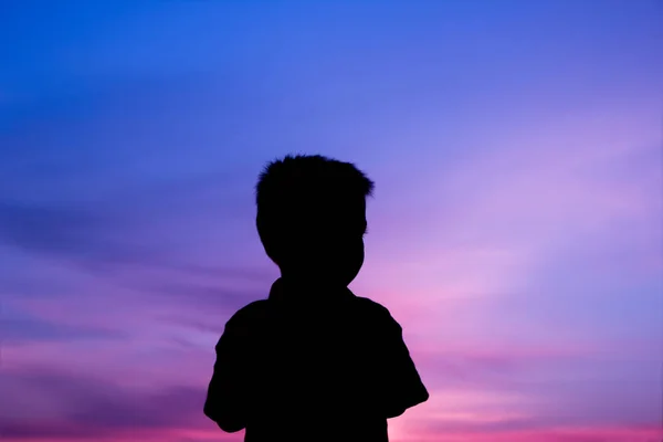 Gelukkige kinderen spelen op natuur zomer silhouet — Stockfoto