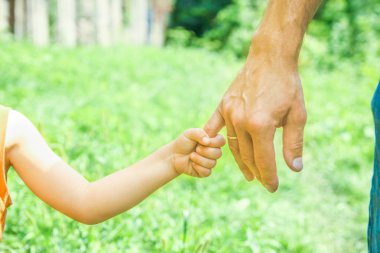 doğada bir parkta bir çocuk ve bir ebeveynin güzel eller