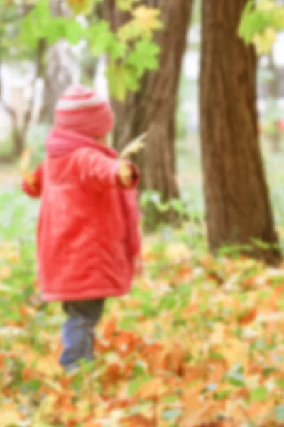Güzel küçük kız doğada sonbaharda oynayan — Stok fotoğraf
