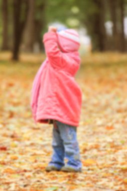 güzel küçük kız doğada sonbaharda oynayan