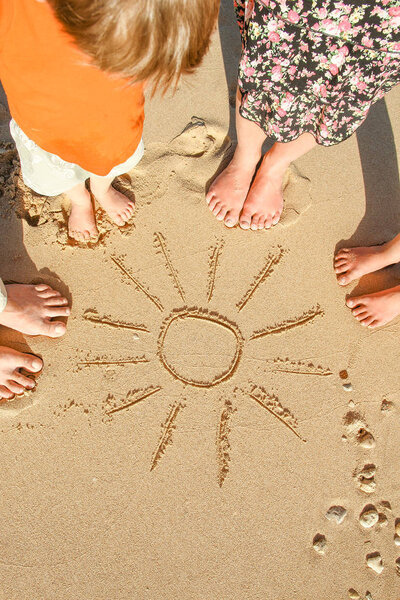 Beautiful traces with feet on sea nature background